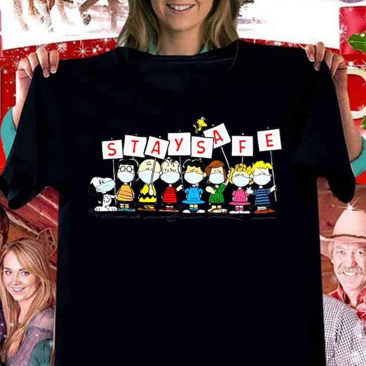 Snoopy Charlie Brown Woodstock Stay Safe t-shirt woman shirt