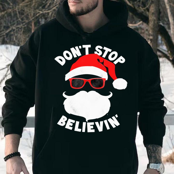 Original Don't Stop Believing Cool Shades Santa Christmas t-shirt hoodie