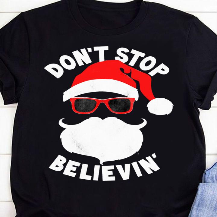 Original Don't Stop Believing Cool Shades Santa Christmas t-shirt shirt