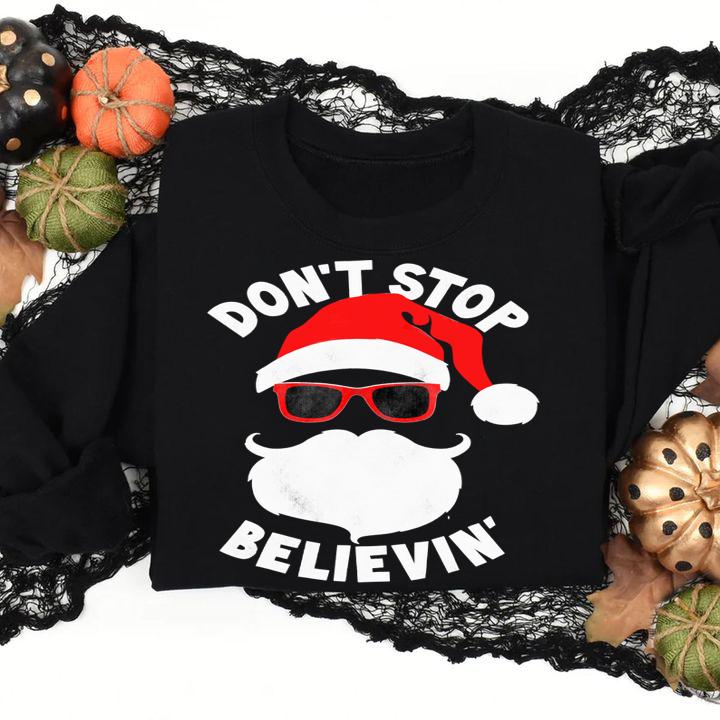 Original Don't Stop Believing Cool Shades Santa Christmas t-shirt sweatshirt
