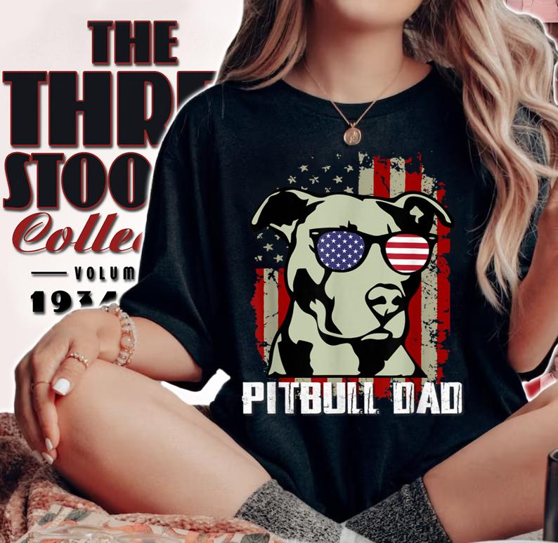 Pitbull Dad 4th Of July American Flag t-shirt woman shirt