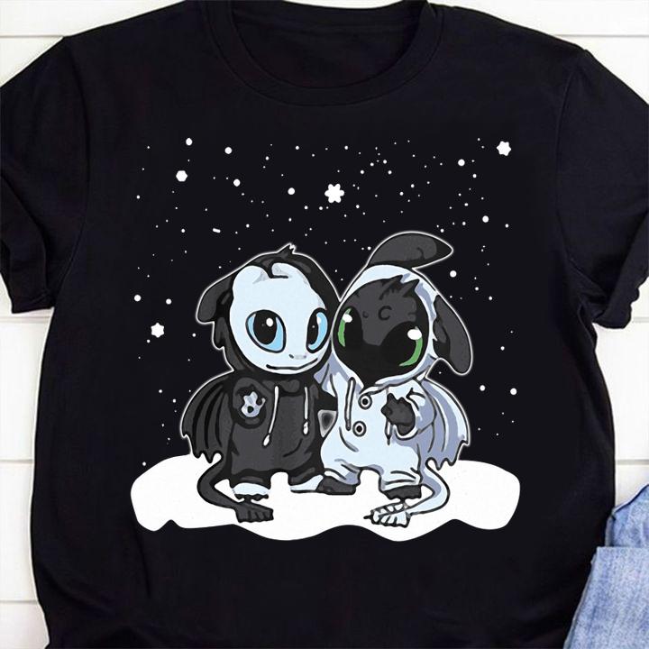 Toothless Baby Night Fury and Light Fury Christmas t-shirt shirt