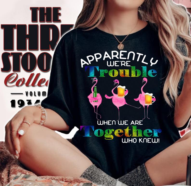 Apparently We're Trouble When We Are Together Flamingo Beer t-shirt woman shirt
