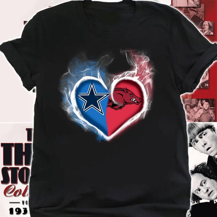 Dallas Cowboy and Arkansas Razorbacks heart fire t-shirt shirt