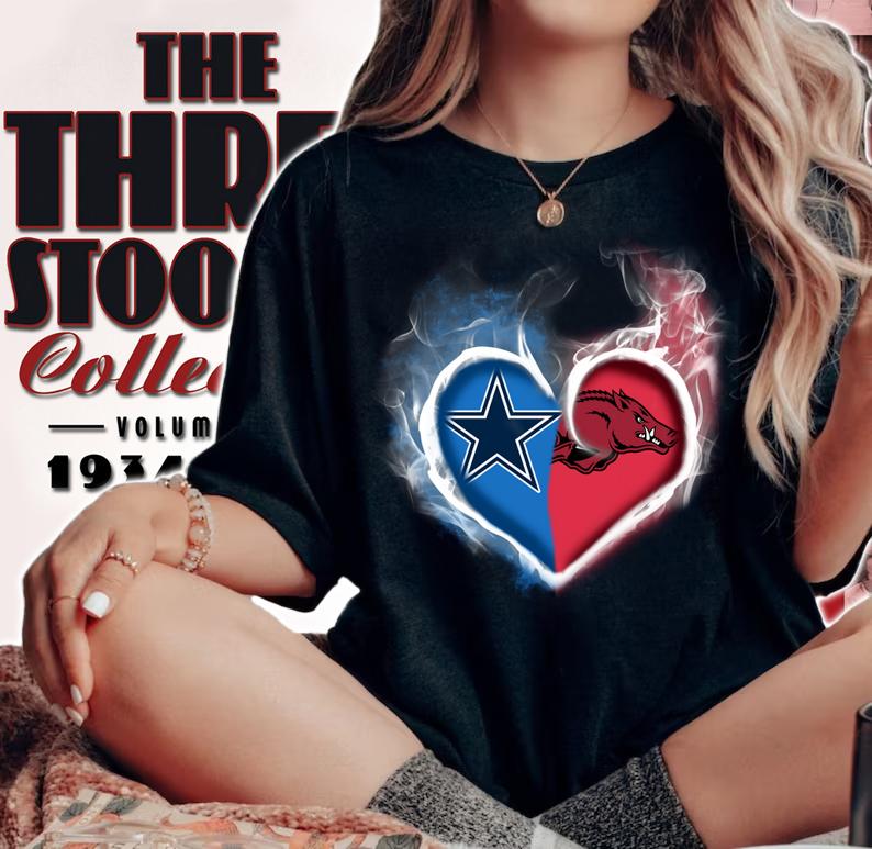 Dallas Cowboy and Arkansas Razorbacks heart fire t-shirt woman shirt