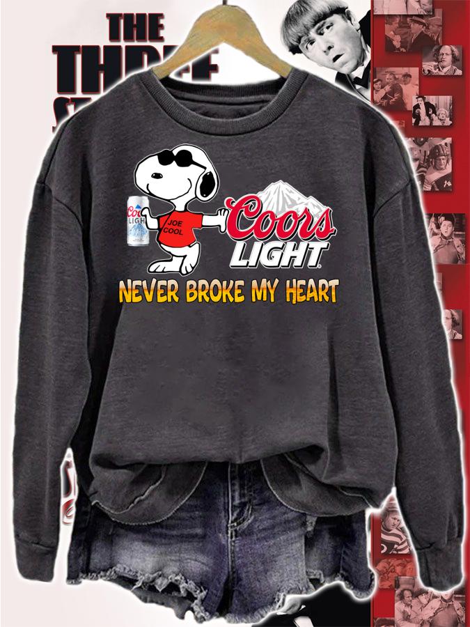 Snoopy Drink Coors Light Beer Never Broke My Heart t-shirt sweatshirt