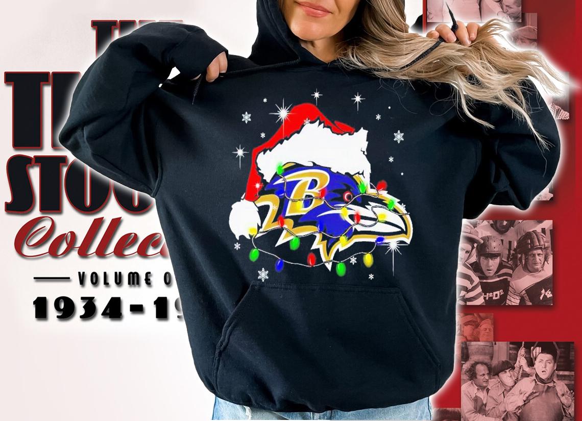 Baltimore Ravens Santa hat Christmas shirt t-shirt hoodie