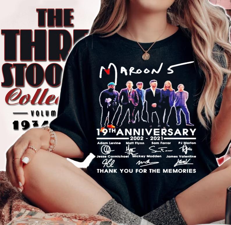 Maroon 5 19th anniversary 2002-2021 signatures t-shirt woman shirt