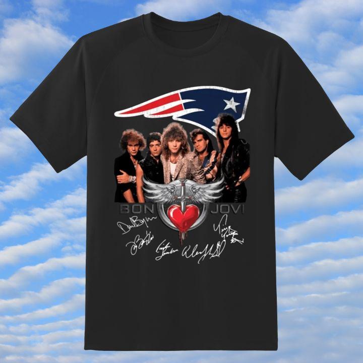 Official Bon Jovi Rock Band New England Patriots Autographed T-Shirt