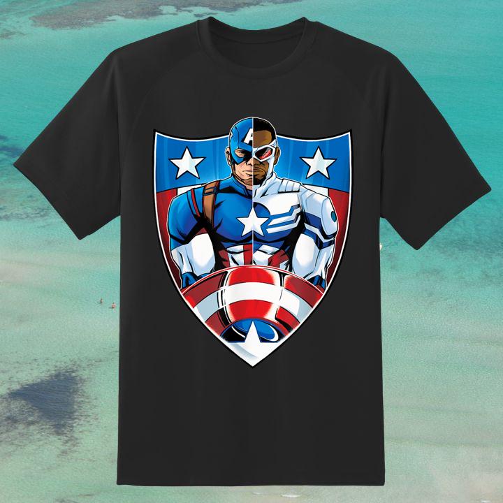 Marvel Captain America Steve Rogers And Sam Wilson On Shield Falcon Shirt