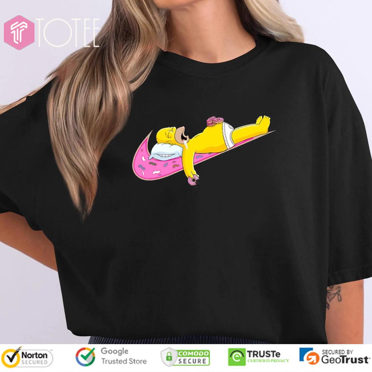 Homer Simpson Sleep Donut Nike Logo Parody T-Shirt