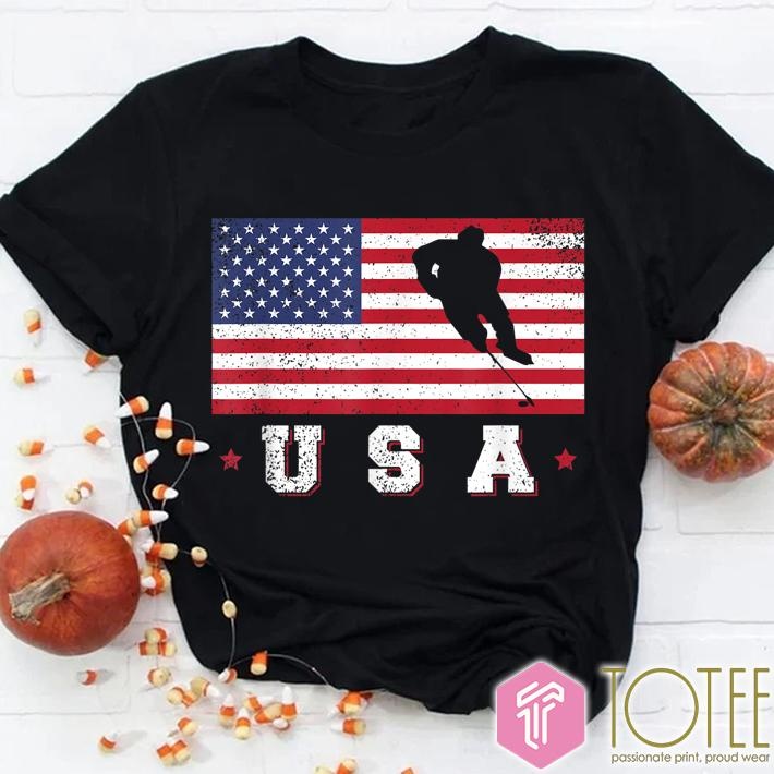 American Usa Flag Ice Hockey Patriotic 4Th Of July T-shirt
