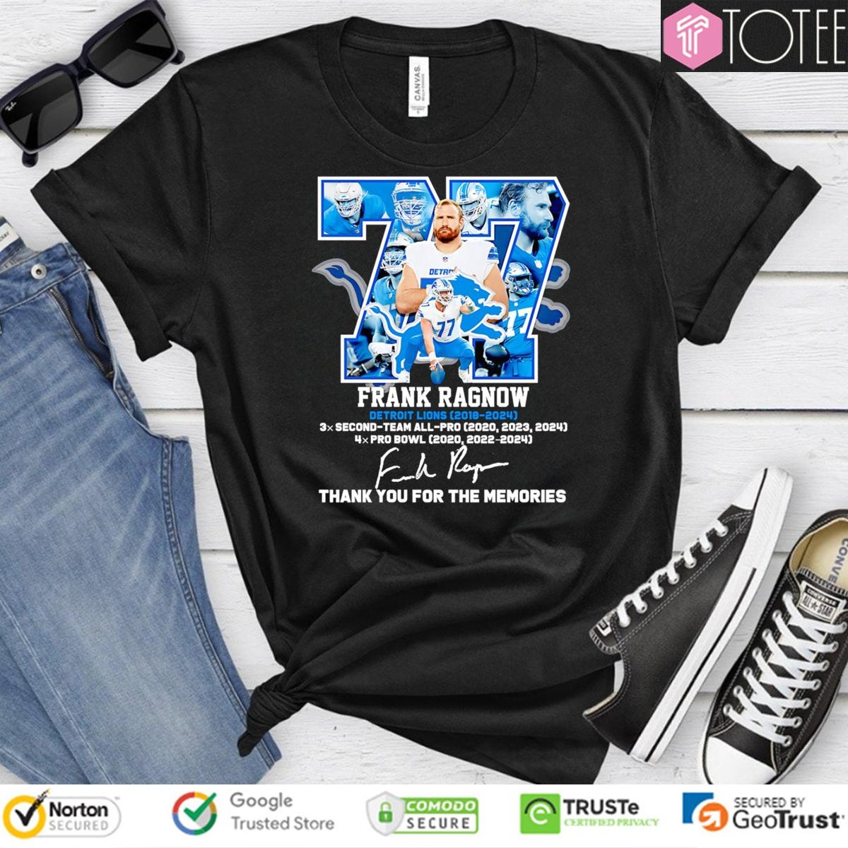 Frank Ragnow 77 Detroit Lions 3X Second Team All 4X Pro Bowl Signature T-shirt